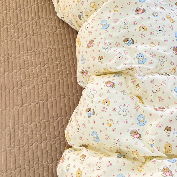 91家纺网 家纺一手货源 找家纺 仟网汇 2026新款针织棉双层纱床盖四件套夏被四件套 奶芙汪汪