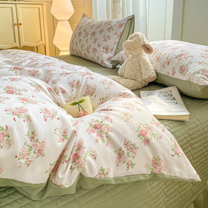 仟网汇 2026新款针织棉双层纱床盖四件套夏被四件套 蔷薇之恋