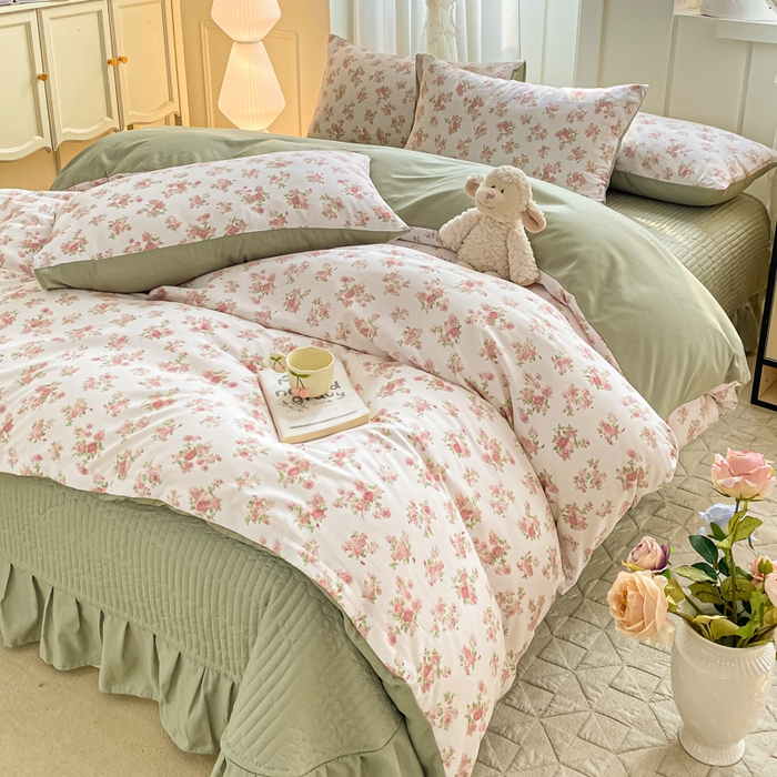 91家纺网 家纺一手货源 找家纺 仟网汇 2026新款针织棉双层纱床盖四件套夏被四件套 蔷薇之恋