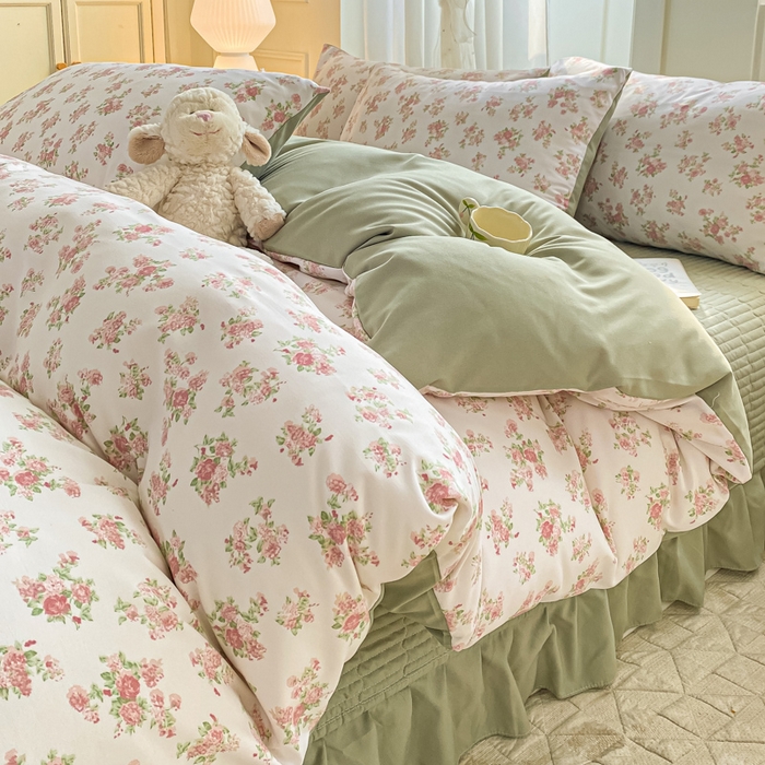 91家纺网 家纺一手货源 找家纺 仟网汇 2026新款针织棉双层纱床盖四件套夏被四件套 蔷薇之恋