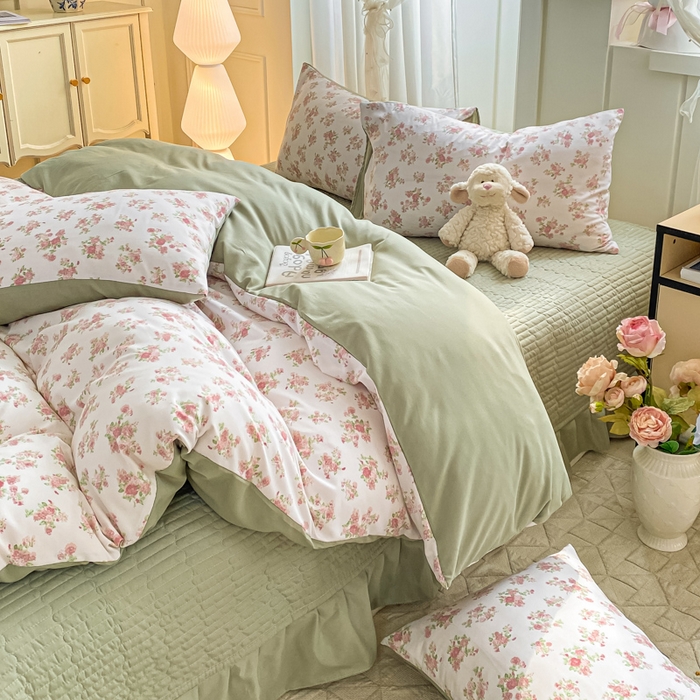 91家纺网 家纺一手货源 找家纺 仟网汇 2026新款针织棉双层纱床盖四件套夏被四件套 蔷薇之恋