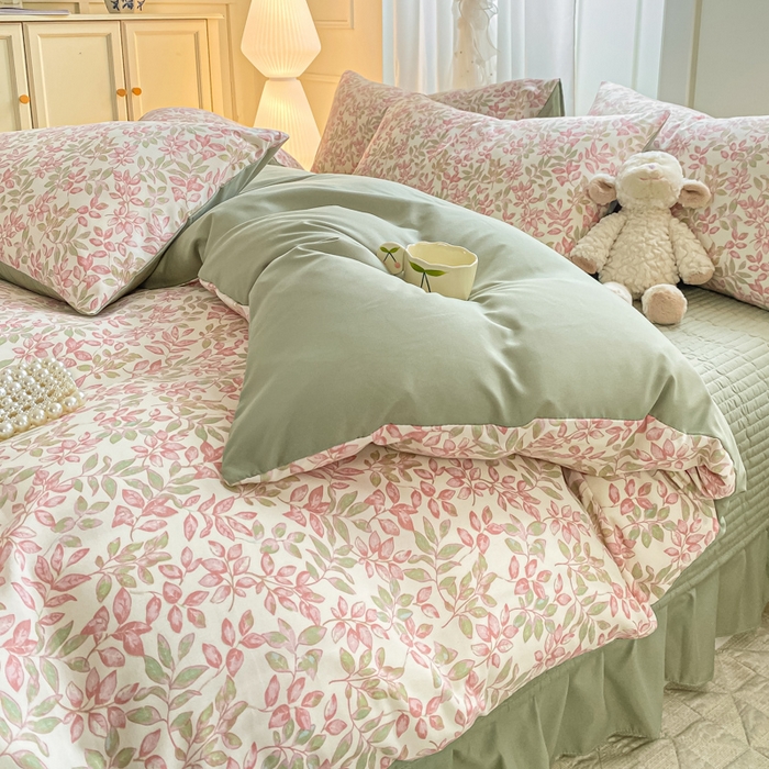 91家纺网 家纺一手货源 找家纺 仟网汇 2026新款针织棉双层纱床盖四件套夏被四件套 清荷