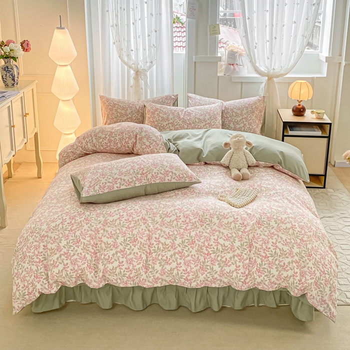 91家纺网 家纺一手货源 找家纺 仟网汇 2026新款针织棉双层纱床盖四件套夏被四件套 清荷