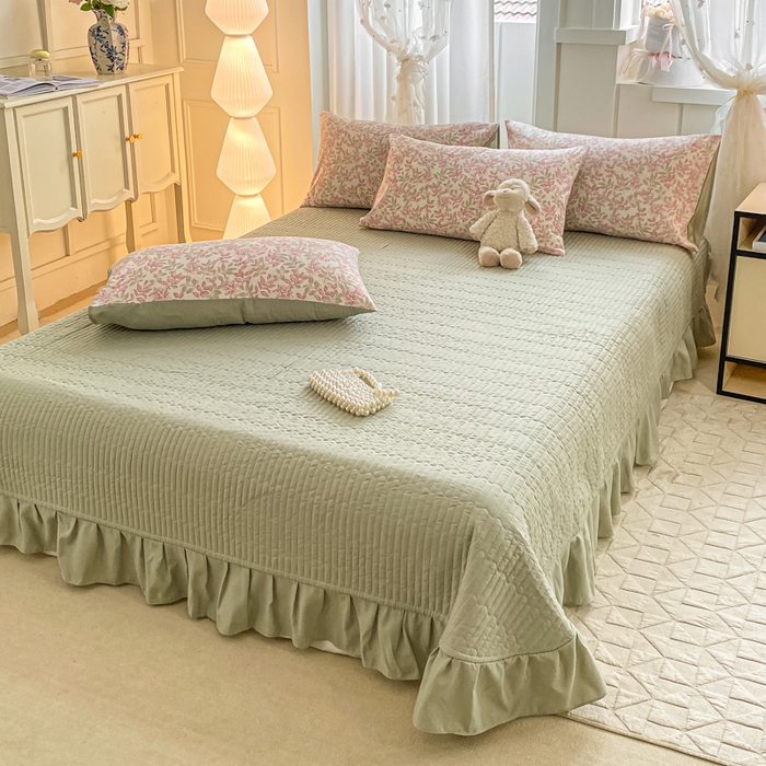 91家纺网 家纺一手货源 找家纺 仟网汇 2026新款针织棉双层纱床盖四件套夏被四件套 清荷