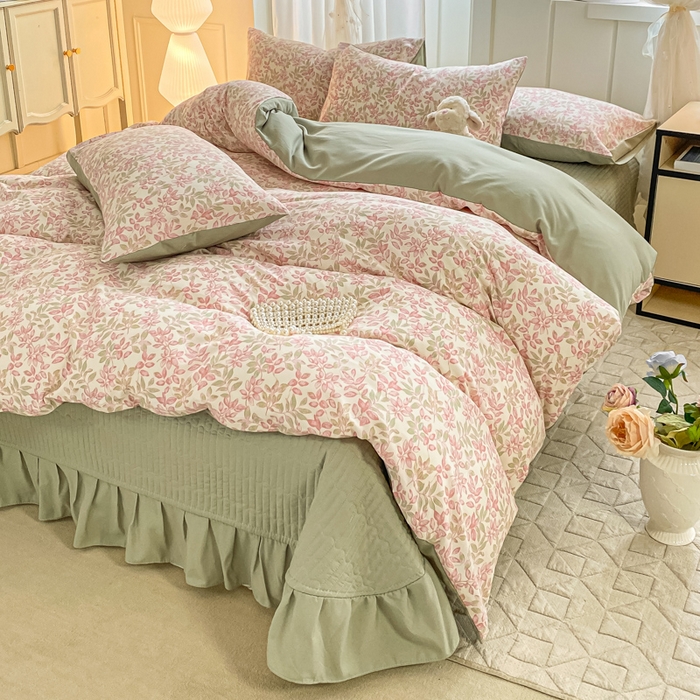 91家纺网 家纺一手货源 找家纺 仟网汇 2026新款针织棉双层纱床盖四件套夏被四件套 清荷