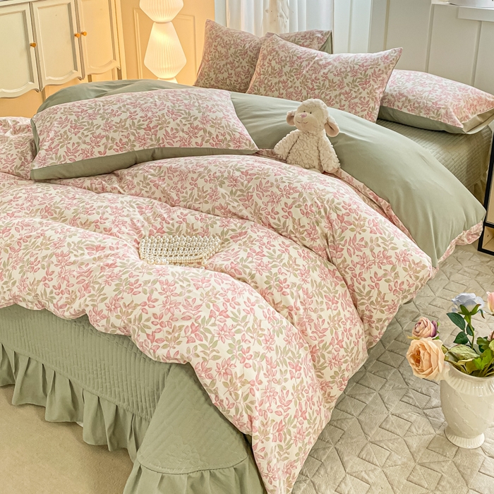 91家纺网 家纺一手货源 找家纺 仟网汇 2026新款针织棉双层纱床盖四件套夏被四件套 清荷