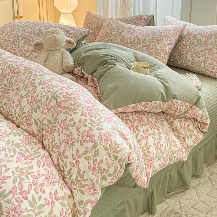 91家纺网 家纺一手货源 找家纺 仟网汇 2026新款针织棉双层纱床盖四件套夏被四件套 清荷