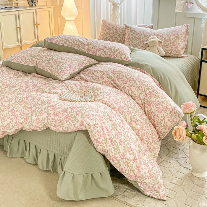 91家纺网 家纺一手货源 找家纺 仟网汇 2026新款针织棉双层纱床盖四件套夏被四件套 清荷