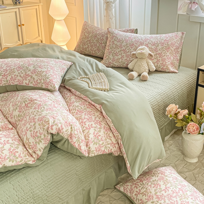 91家纺网 家纺一手货源 找家纺 仟网汇 2026新款针织棉双层纱床盖四件套夏被四件套 清荷