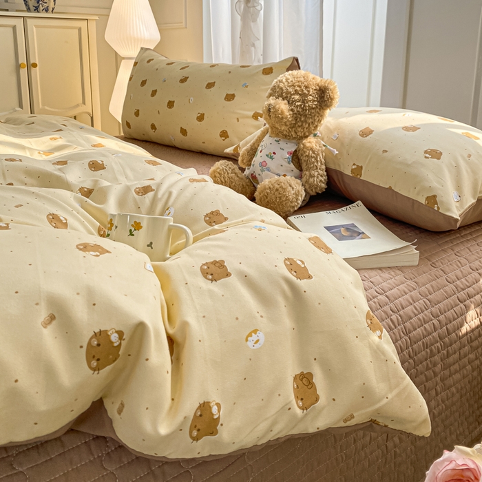 仟网汇 2026新款针织棉双层纱床盖四件套夏被四件套 曲奇饼干
