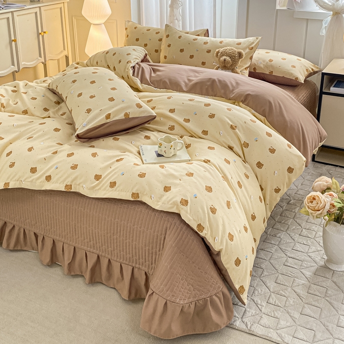 91家纺网 家纺一手货源 找家纺 仟网汇 2026新款针织棉双层纱床盖四件套夏被四件套 曲奇饼干