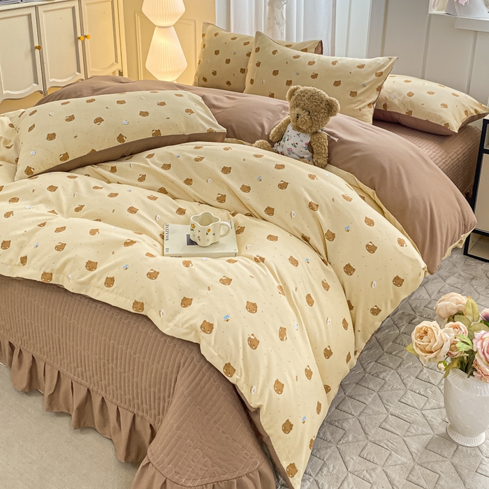 91家纺网 家纺一手货源 找家纺 仟网汇 2026新款针织棉双层纱床盖四件套夏被四件套 曲奇饼干