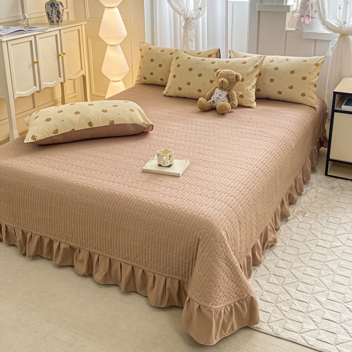 91家纺网 家纺一手货源 找家纺 仟网汇 2026新款针织棉双层纱床盖四件套夏被四件套 曲奇饼干