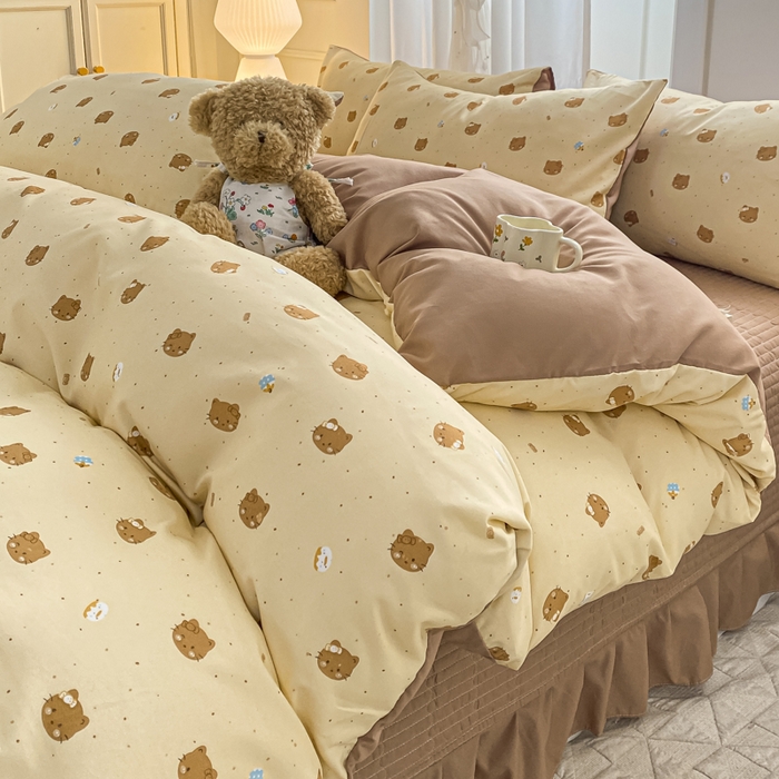 91家纺网 家纺一手货源 找家纺 仟网汇 2026新款针织棉双层纱床盖四件套夏被四件套 曲奇饼干