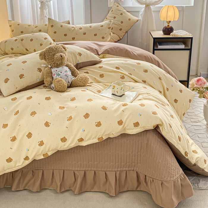 91家纺网 家纺一手货源 找家纺 仟网汇 2026新款针织棉双层纱床盖四件套夏被四件套 曲奇饼干