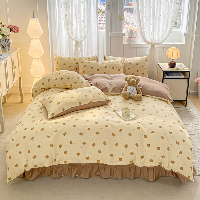 91家纺网 家纺一手货源 找家纺 仟网汇 2026新款针织棉双层纱床盖四件套夏被四件套 曲奇饼干