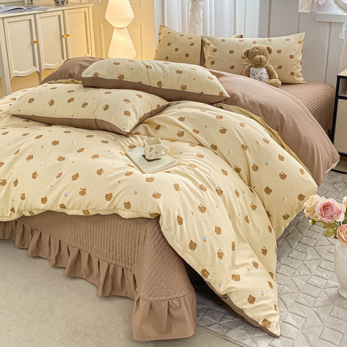 91家纺网 家纺一手货源 找家纺 仟网汇 2026新款针织棉双层纱床盖四件套夏被四件套 曲奇饼干