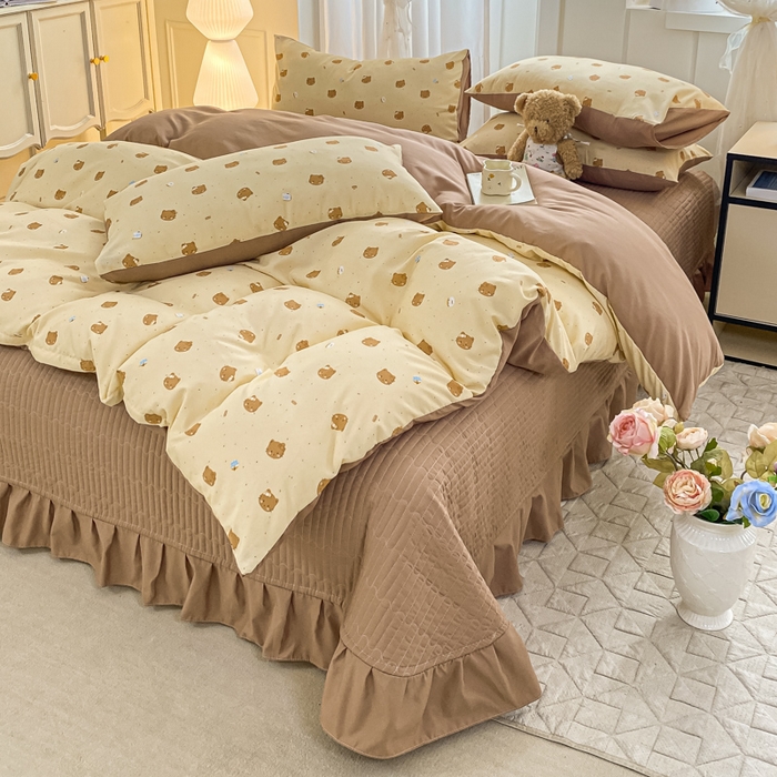 91家纺网 家纺一手货源 找家纺 仟网汇 2026新款针织棉双层纱床盖四件套夏被四件套 曲奇饼干