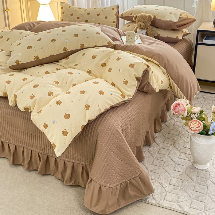 91家纺网 家纺一手货源 找家纺 仟网汇 2026新款针织棉双层纱床盖四件套夏被四件套 曲奇饼干