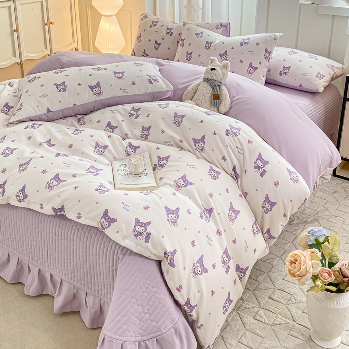 91家纺网 家纺一手货源 找家纺 仟网汇 2026新款针织棉双层纱床盖四件套夏被四件套 甜心库洛米