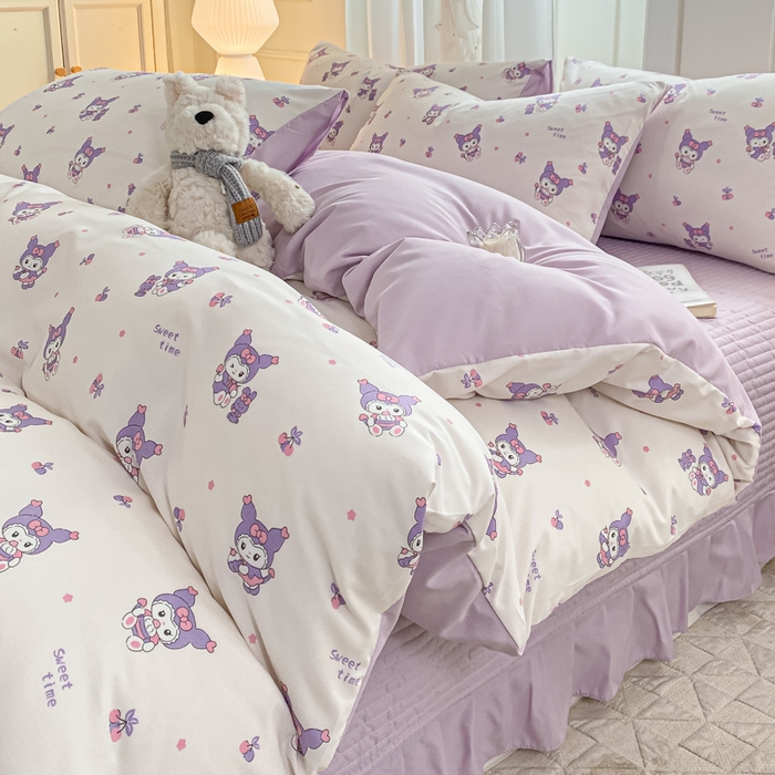 91家纺网 家纺一手货源 找家纺 仟网汇 2026新款针织棉双层纱床盖四件套夏被四件套 甜心库洛米