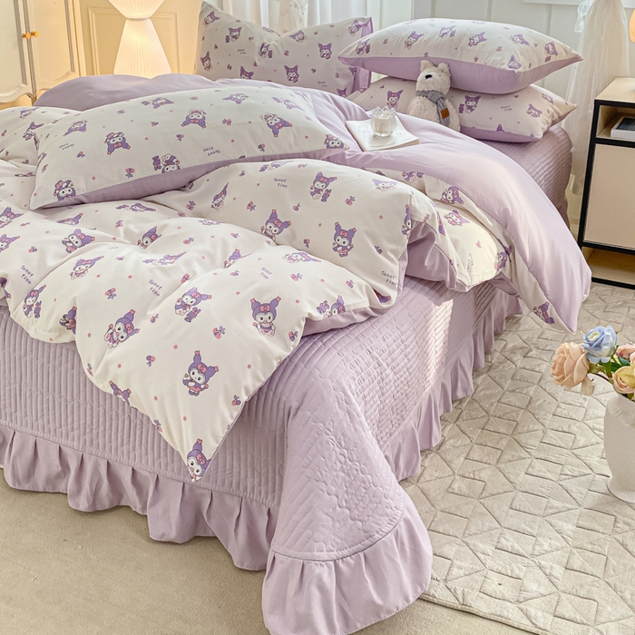 91家纺网 家纺一手货源 找家纺 仟网汇 2026新款针织棉双层纱床盖四件套夏被四件套 甜心库洛米