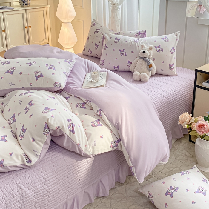 91家纺网 家纺一手货源 找家纺 仟网汇 2026新款针织棉双层纱床盖四件套夏被四件套 甜心库洛米