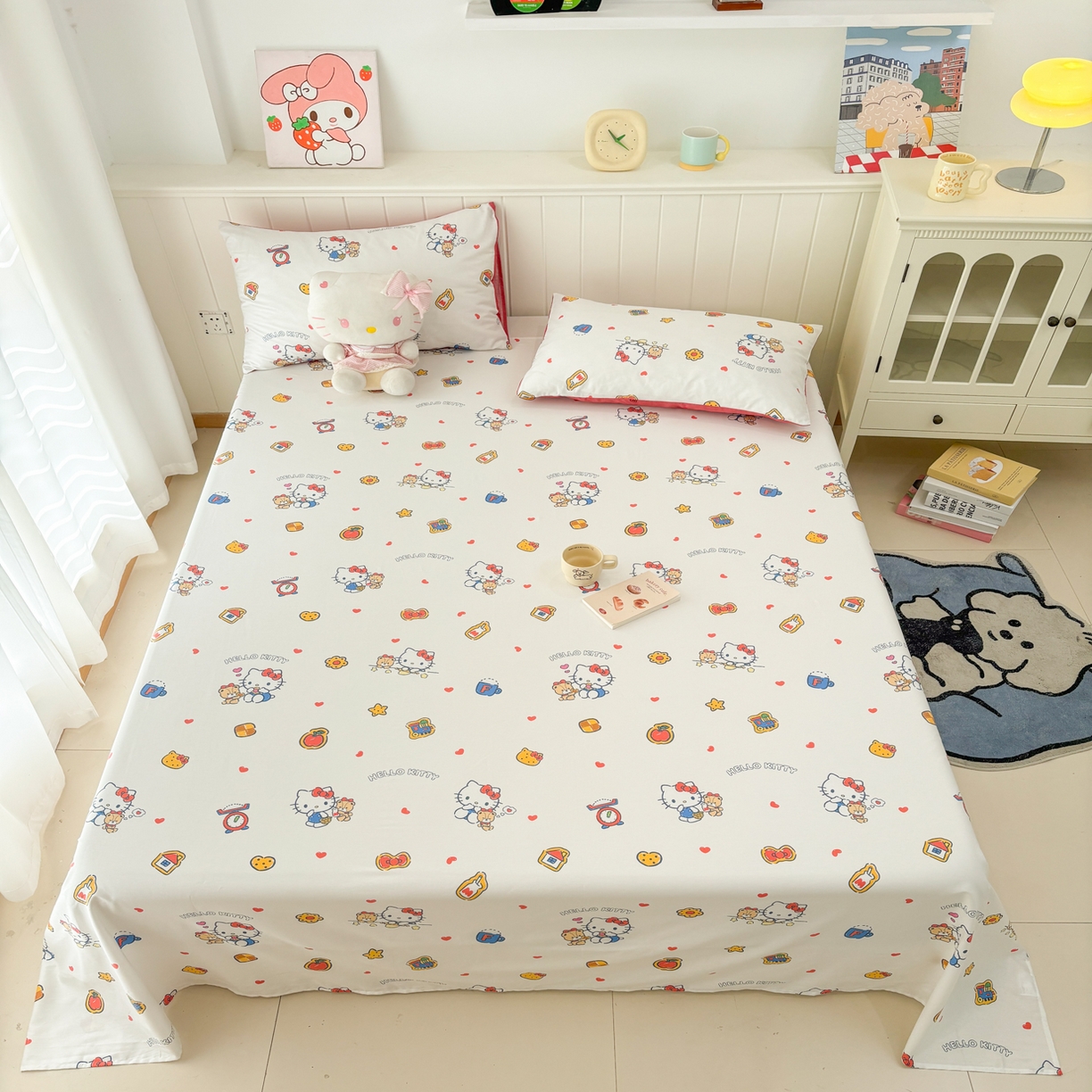 91家纺网 家纺一手货源 找家纺 孩子王家纺 2026新款卡通全棉纯棉正版授权小版三丽鸥系列单床笠床笠单件单品床笠（含防伪码）多彩kt