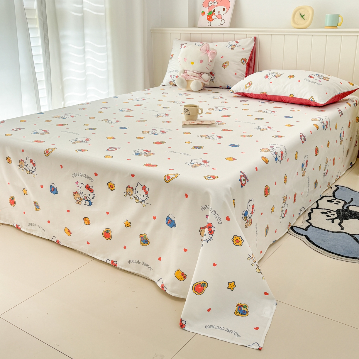 91家纺网 家纺一手货源 找家纺 孩子王家纺 2026新款卡通全棉纯棉正版授权小版三丽鸥系列单床笠床笠单件单品床笠（含防伪码）多彩kt