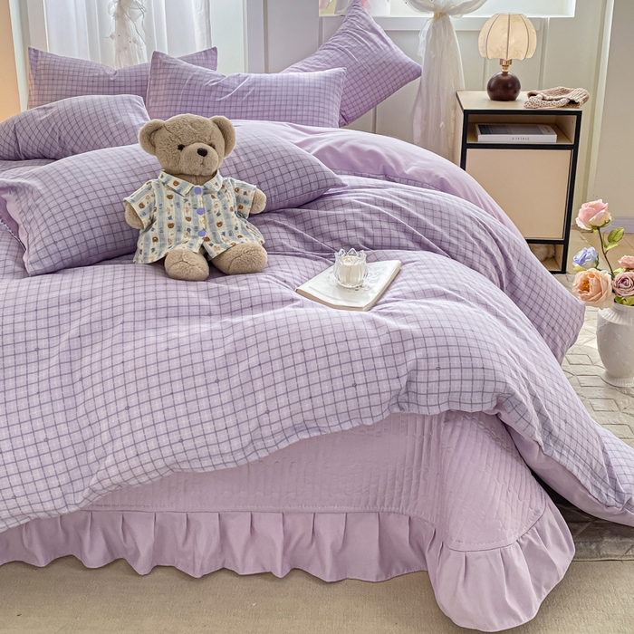 91家纺网 家纺一手货源 找家纺 仟网汇 2026新款针织棉双层纱床盖四件套夏被四件套 月半弯