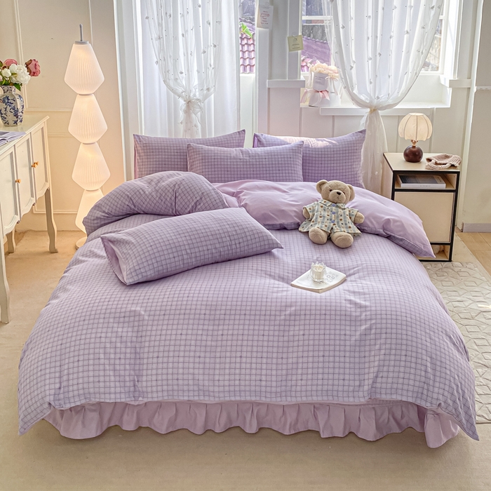 91家纺网 家纺一手货源 找家纺 仟网汇 2026新款针织棉双层纱床盖四件套夏被四件套 月半弯