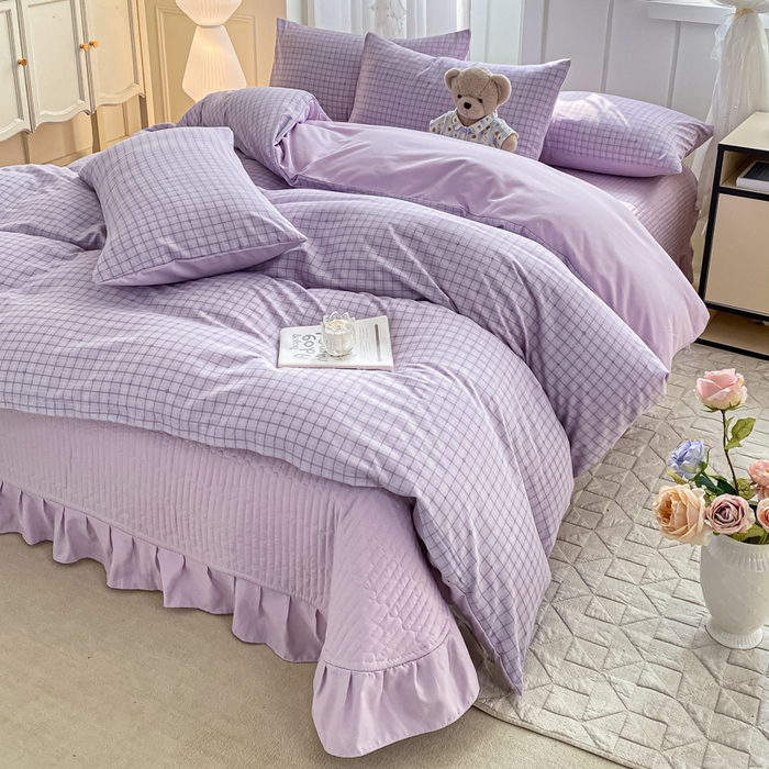 91家纺网 家纺一手货源 找家纺 仟网汇 2026新款针织棉双层纱床盖四件套夏被四件套 月半弯