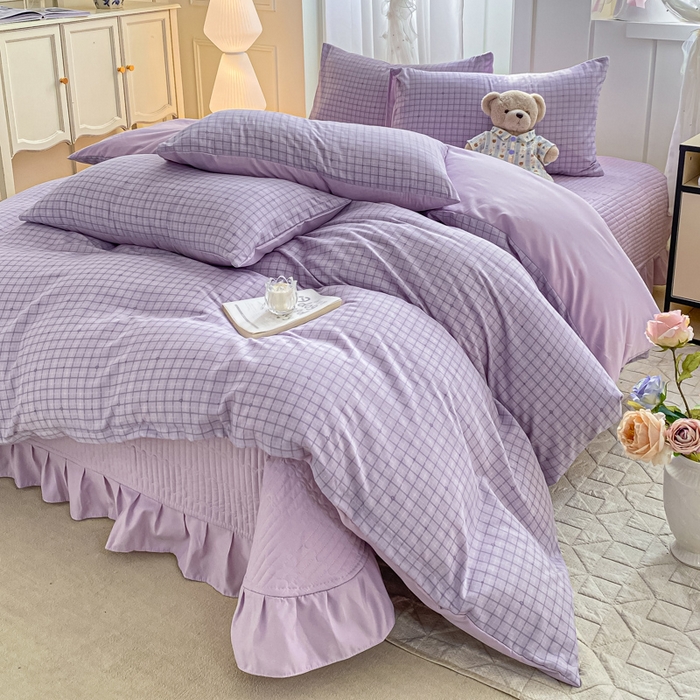 91家纺网 家纺一手货源 找家纺 仟网汇 2026新款针织棉双层纱床盖四件套夏被四件套 月半弯