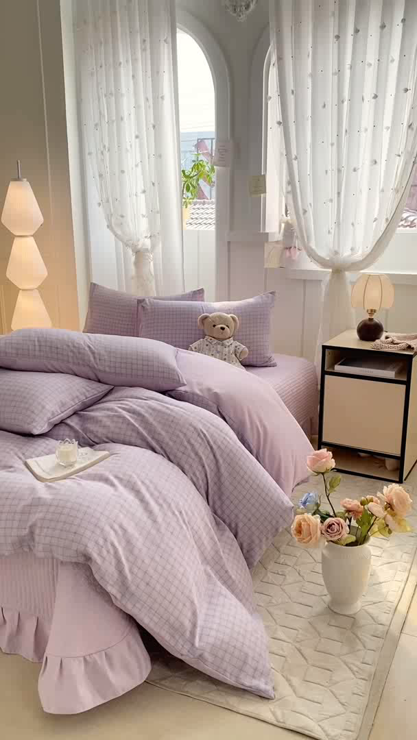 91家纺网 家纺一手货源 找家纺 仟网汇 2026新款针织棉双层纱床盖四件套夏被四件套 月半弯