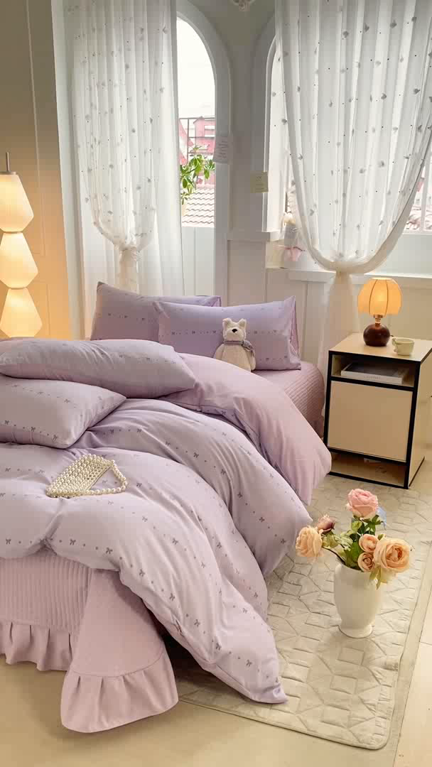 91家纺网 家纺一手货源 找家纺 仟网汇 2026新款针织棉双层纱床盖四件套夏被四件套 月光女神