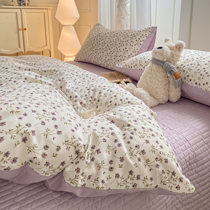 仟网汇 2026新款针织棉双层纱床盖四件套夏被四件套 紫罗兰