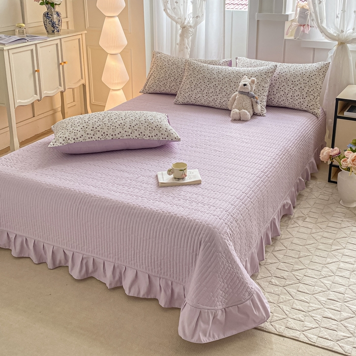 91家纺网 家纺一手货源 找家纺 仟网汇 2026新款针织棉双层纱床盖四件套夏被四件套 紫罗兰