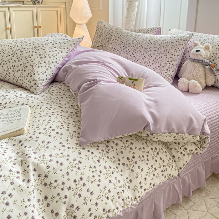 91家纺网 家纺一手货源 找家纺 仟网汇 2026新款针织棉双层纱床盖四件套夏被四件套 紫罗兰