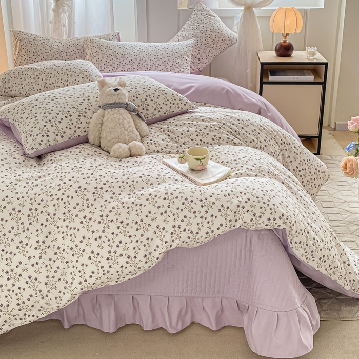 91家纺网 家纺一手货源 找家纺 仟网汇 2026新款针织棉双层纱床盖四件套夏被四件套 紫罗兰