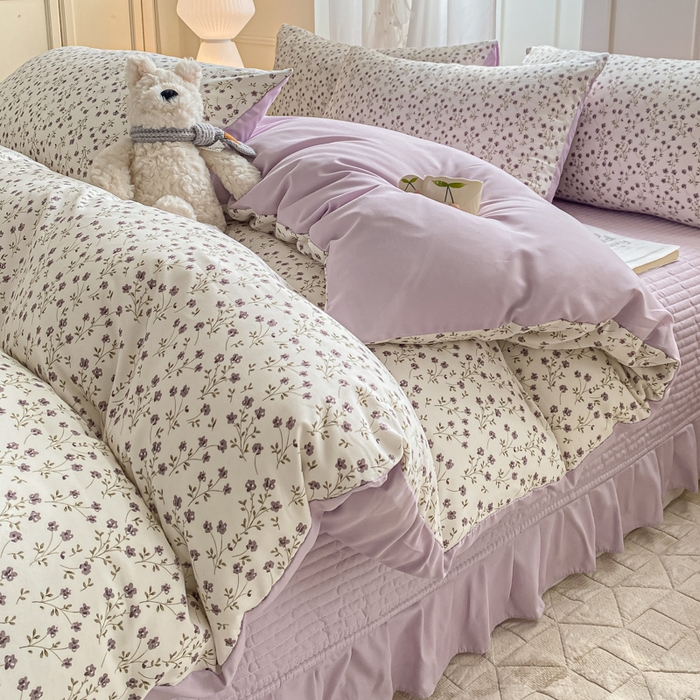 91家纺网 家纺一手货源 找家纺 仟网汇 2026新款针织棉双层纱床盖四件套夏被四件套 紫罗兰