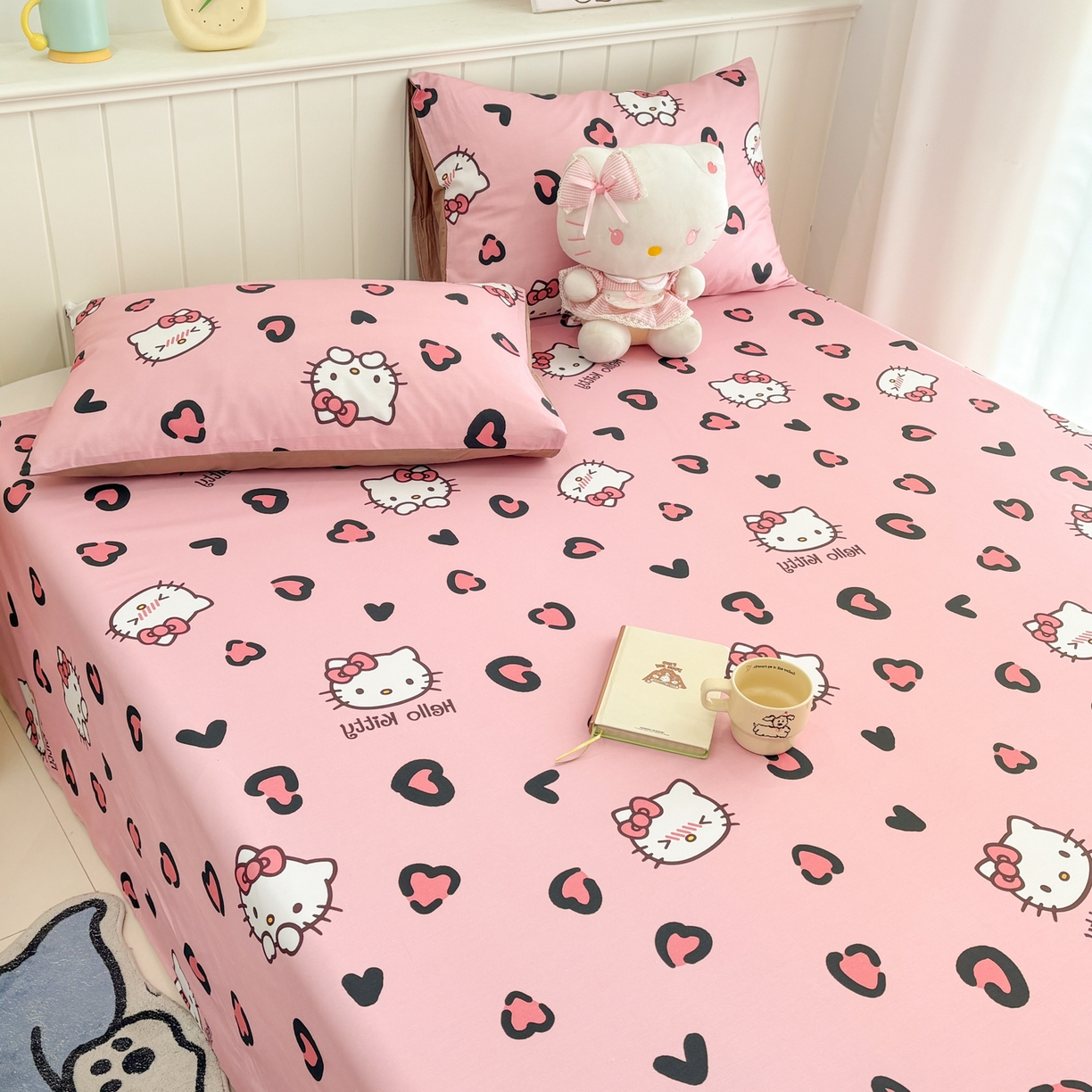 91家纺网 家纺一手货源 找家纺 孩子王家纺 2026新款卡通全棉纯棉正版授权小版三丽鸥系列单床笠床笠单件单品床笠（含防伪码）粉豹kt甜心