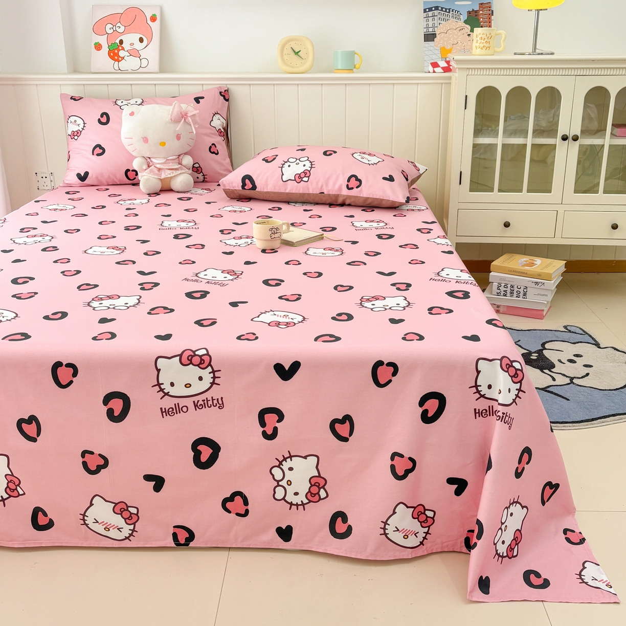 91家纺网 家纺一手货源 找家纺 孩子王家纺 2026新款卡通全棉纯棉正版授权小版三丽鸥系列单床笠床笠单件单品床笠（含防伪码）粉豹kt甜心