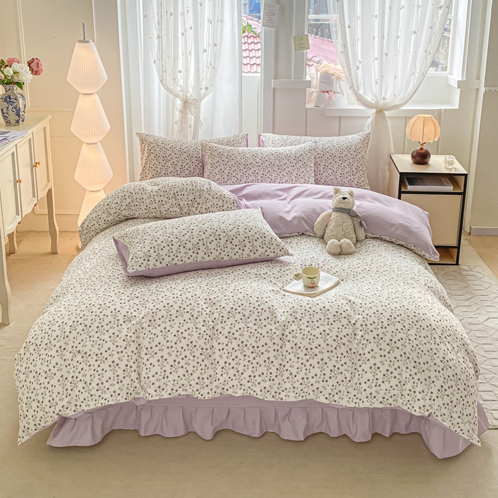 91家纺网 家纺一手货源 找家纺 仟网汇 2026新款针织棉双层纱床盖四件套夏被四件套 紫罗兰