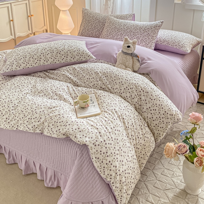 91家纺网 家纺一手货源 找家纺 仟网汇 2026新款针织棉双层纱床盖四件套夏被四件套 紫罗兰