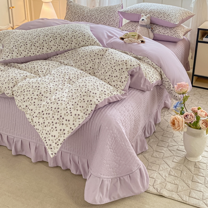 91家纺网 家纺一手货源 找家纺 仟网汇 2026新款针织棉双层纱床盖四件套夏被四件套 紫罗兰