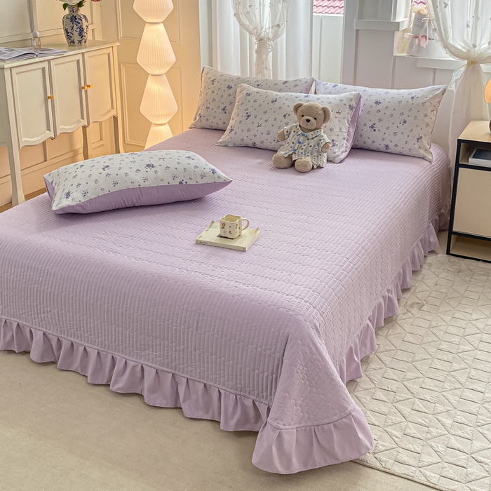 91家纺网 家纺一手货源 找家纺 仟网汇 2026新款针织棉双层纱床盖四件套夏被四件套 紫色香氛