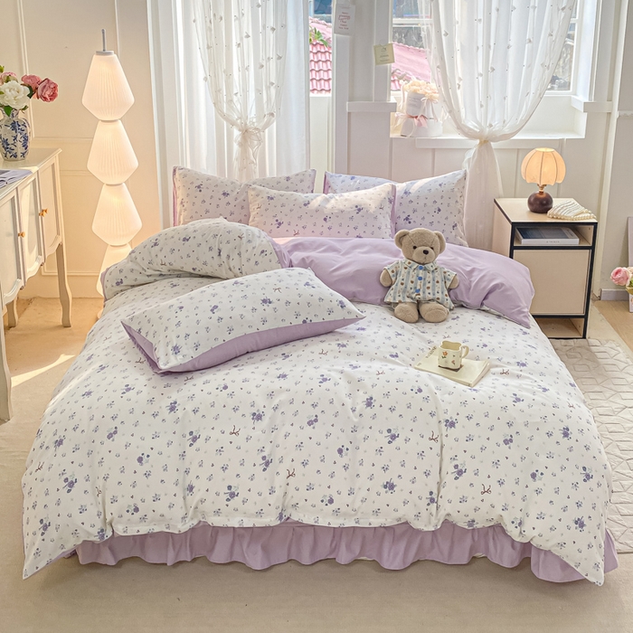 91家纺网 家纺一手货源 找家纺 仟网汇 2026新款针织棉双层纱床盖四件套夏被四件套 紫色香氛