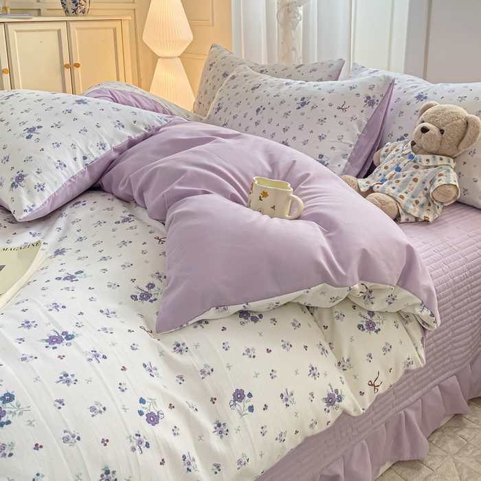 91家纺网 家纺一手货源 找家纺 仟网汇 2026新款针织棉双层纱床盖四件套夏被四件套 紫色香氛