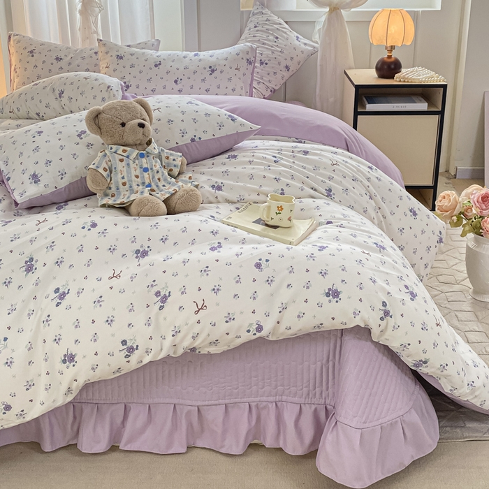 91家纺网 家纺一手货源 找家纺 仟网汇 2026新款针织棉双层纱床盖四件套夏被四件套 紫色香氛