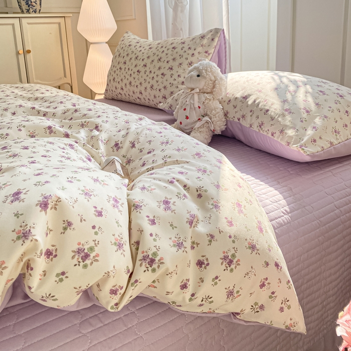 仟网汇 2026新款针织棉双层纱床盖四件套夏被四件套 紫色依恋